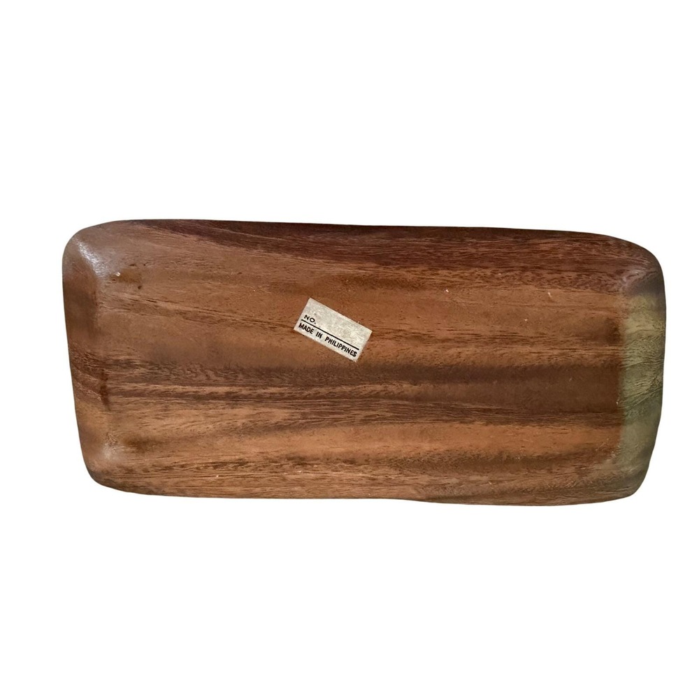 Vintage Monkey Pod Wood Divided Tray Rectangular Serving Dish Philippines 9.5in - Picture 5 of 5